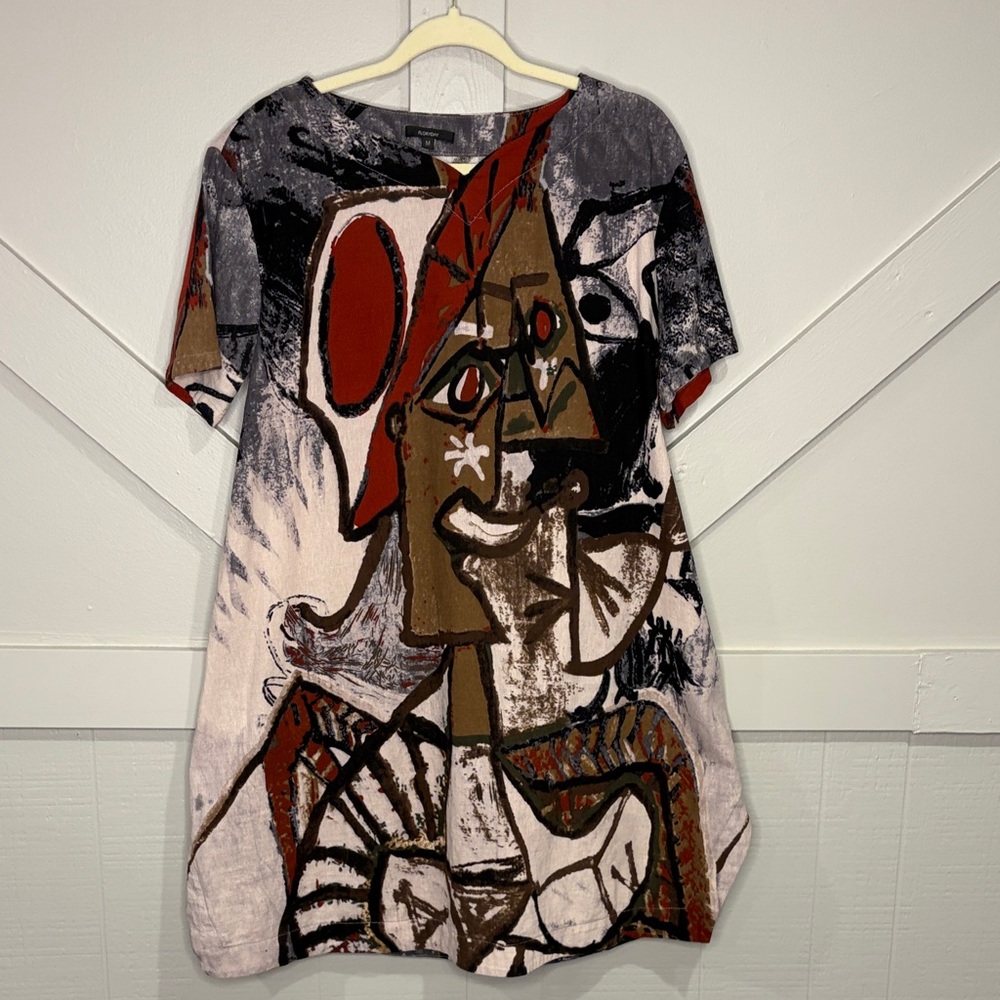 Floryday Artsy Lagenlook Abstract Art Print Tunic Dress Medium Shirt Dress Layer